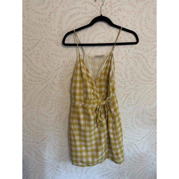 BCBG Yellow and White Gingham Wrap Mini Dress - Picture 2 of 9